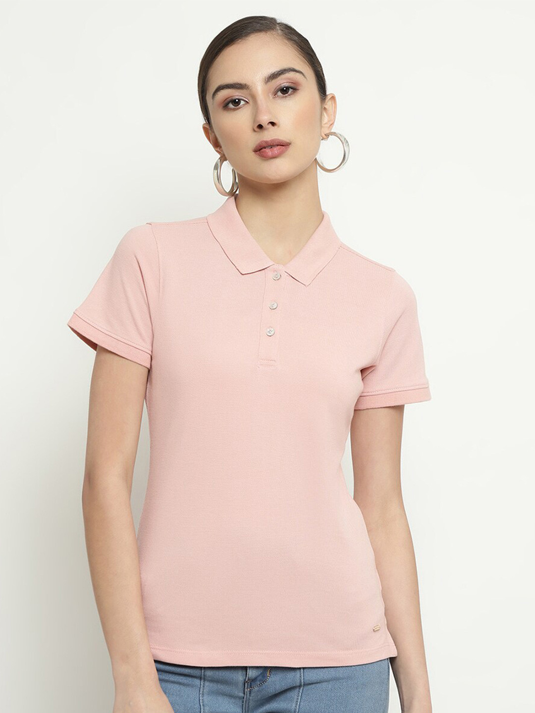 

METTLE Polo Collar Short Sleeves Cotton T-shirt, Pink