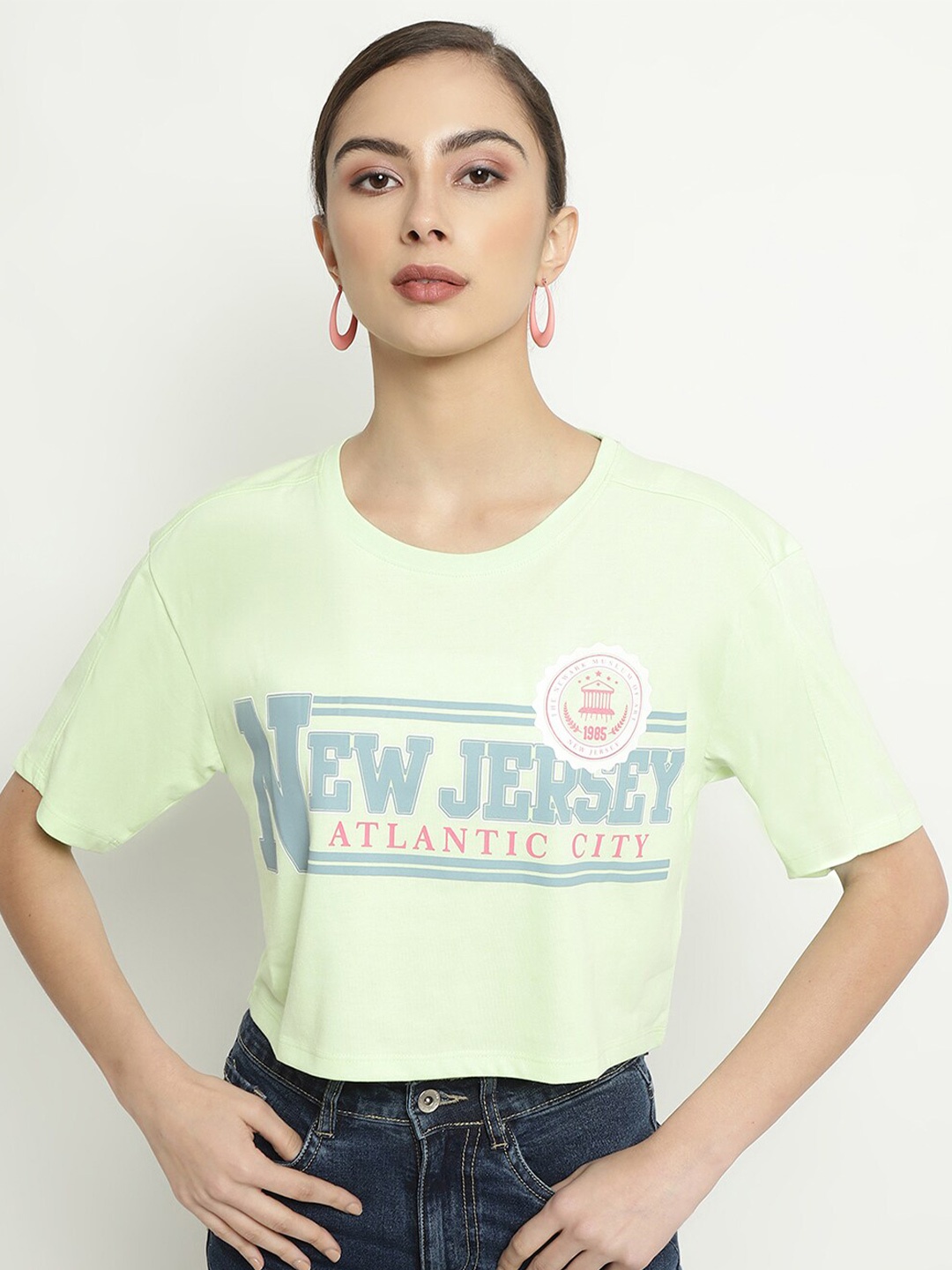 

METTLE Typography Printed Drop-shoulder Sleeves Cotton Boxy T-shirt, Green
