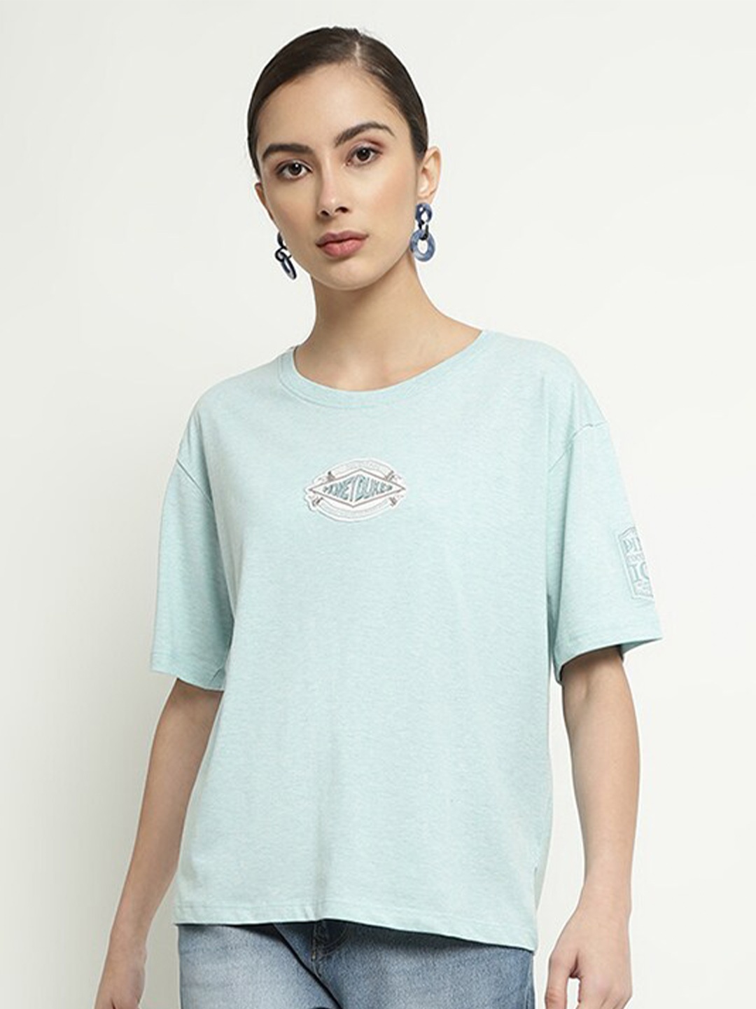 

METTLE Typography Printed Round Neck Cotton T-shirt, Blue