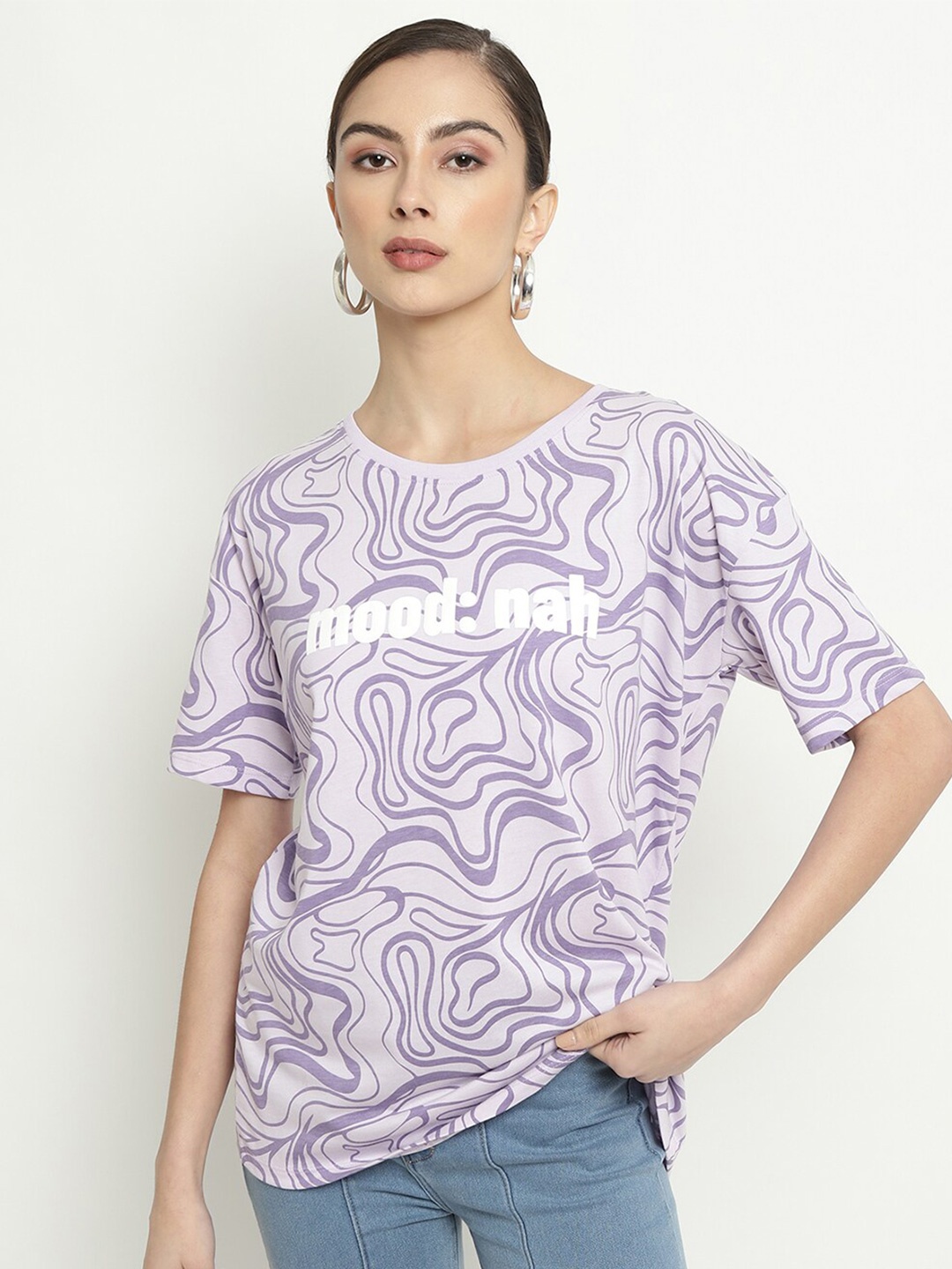 

METTLE Abstract Printed Round Neck Cotton T-shirt, White