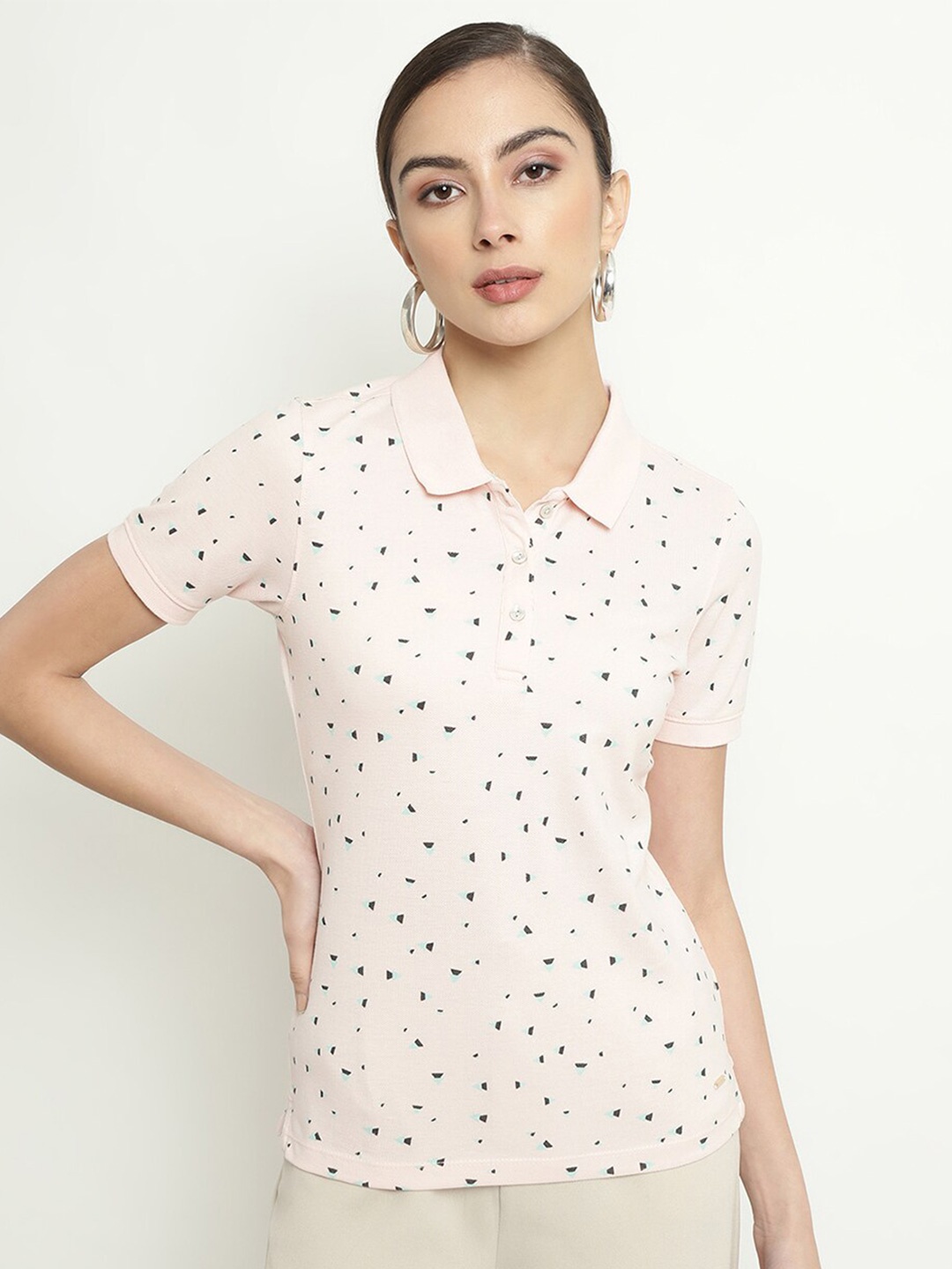 

METTLE Conversational Printed Polo Collar Cotton T-shirt, Pink