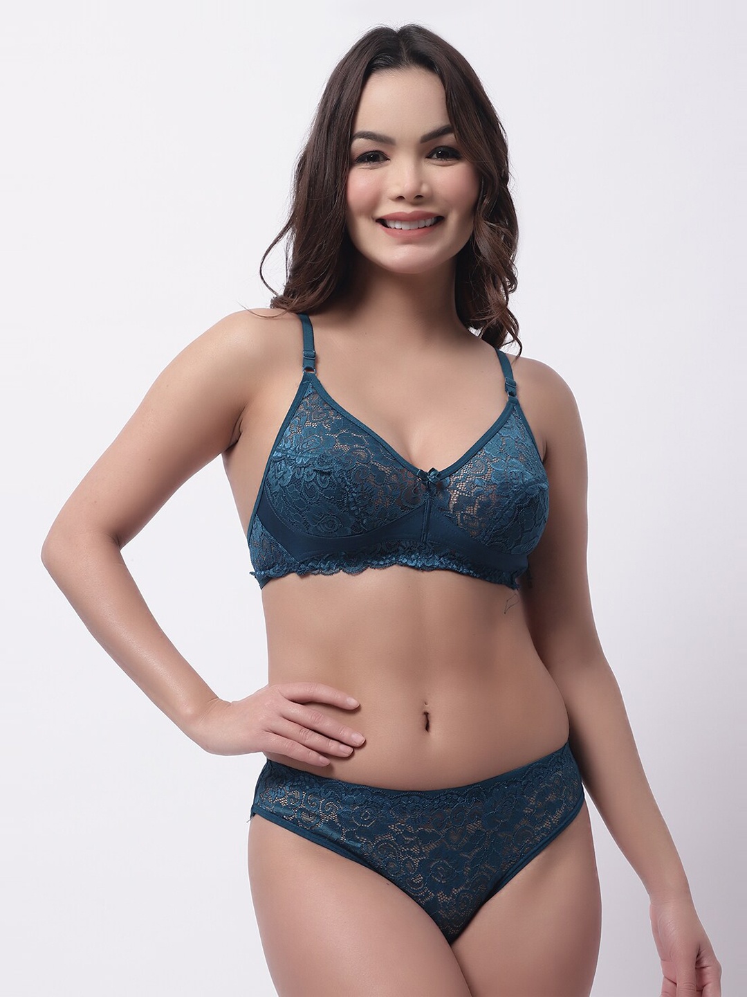 

GRACIT Self-Design Non Padded Mid-Rise Lingerie Set, Teal