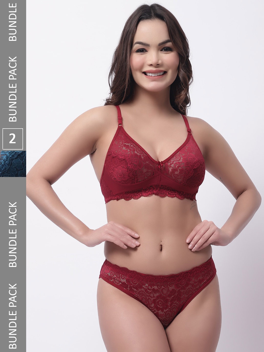

GRACIT Pack Of 2 Self-Design Non Padded Non-Wired Mid-Rise Lingerie Set, Maroon