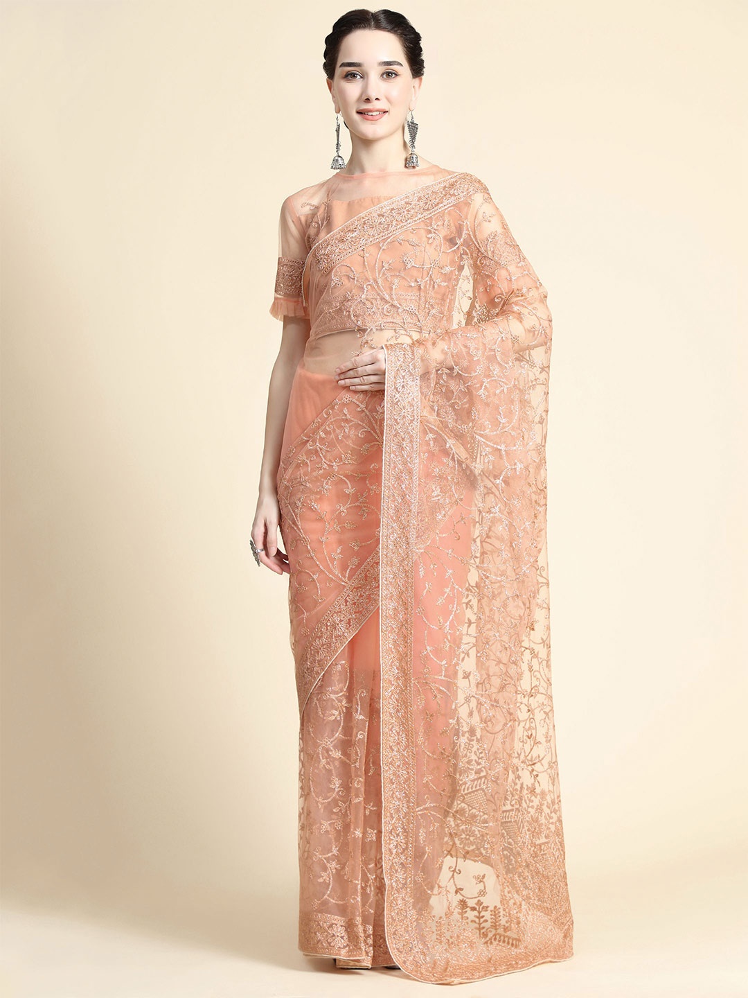 

Nimidiya Floral Net Saree, Orange