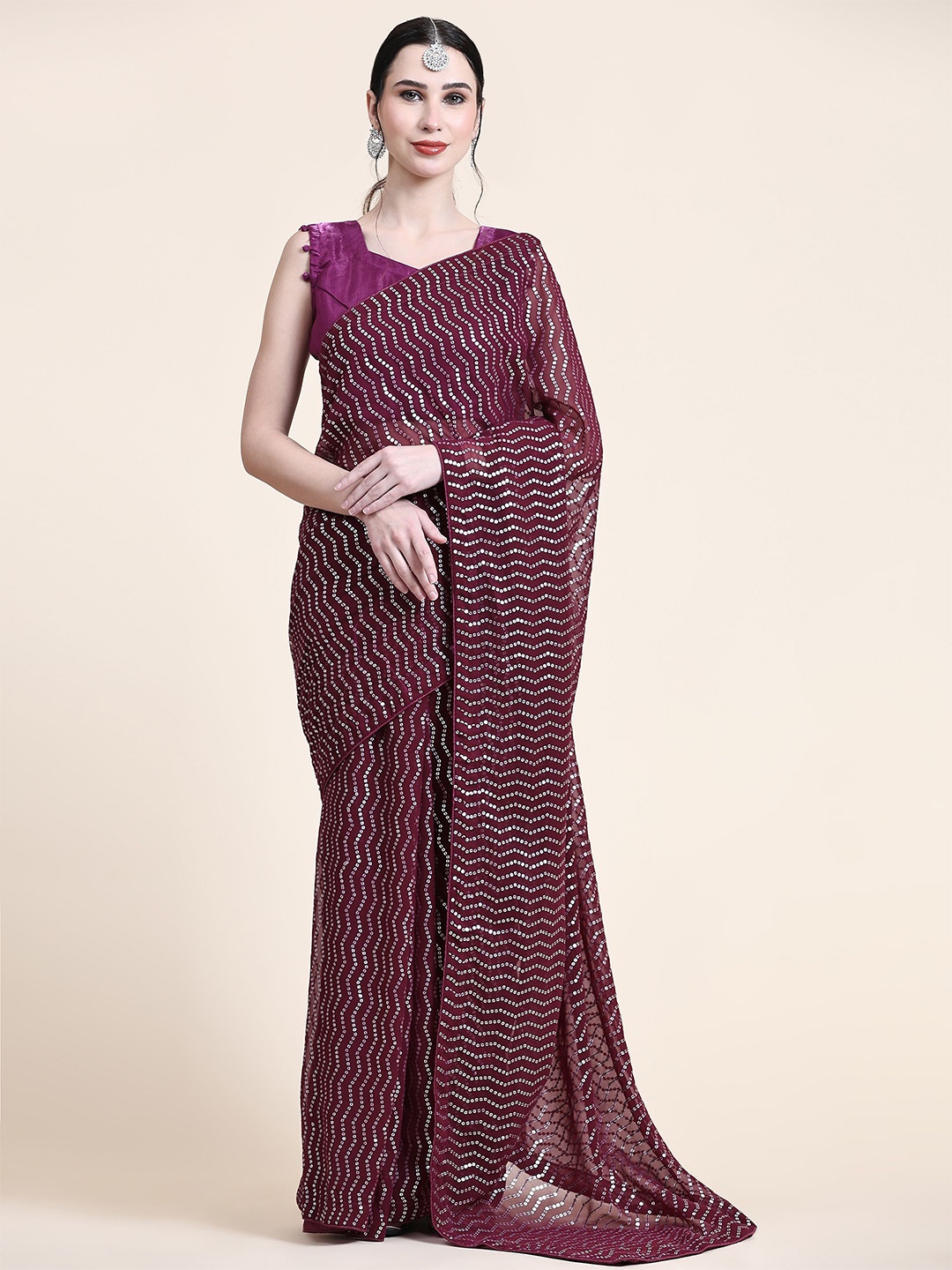 

Nimidiya Embellished Pure Georgette Saree, Purple
