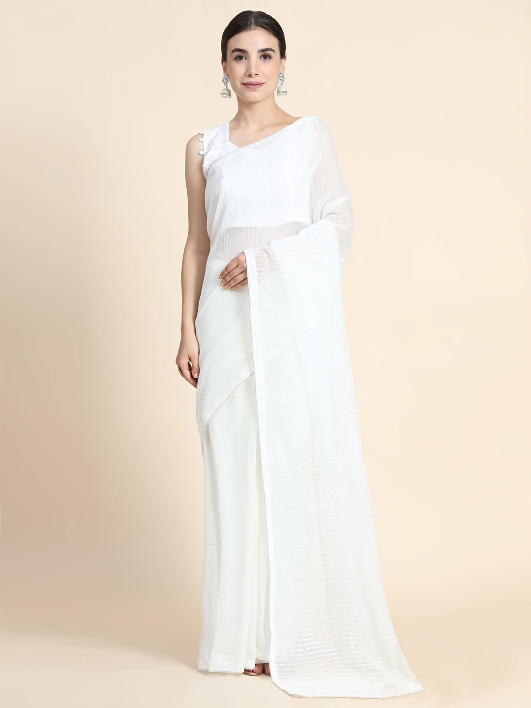 

Nimidiya Embellished Sequinned Pure Georgette Saree, White