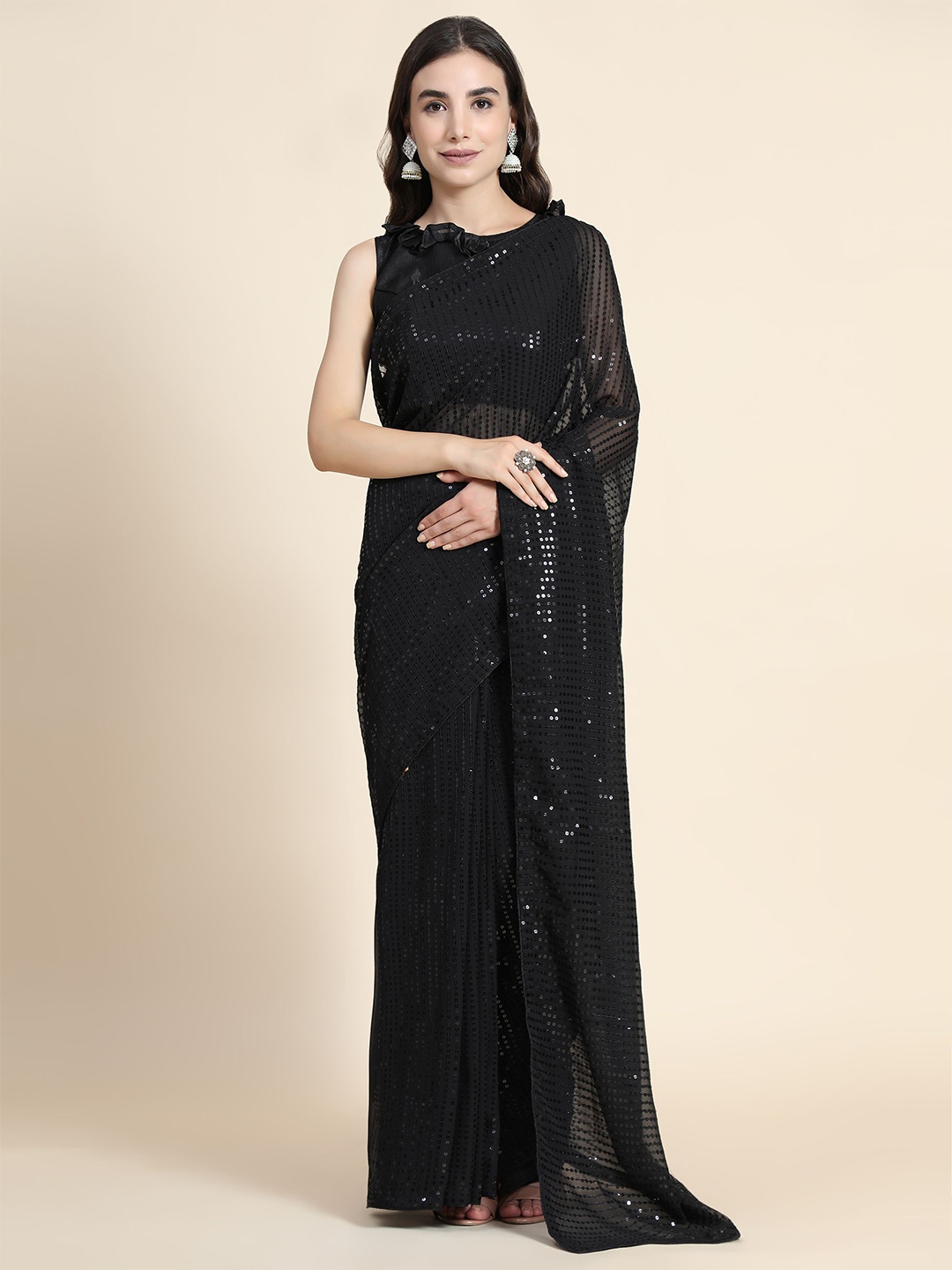 

Nimidiya Embellished Pure Georgette Saree, Black