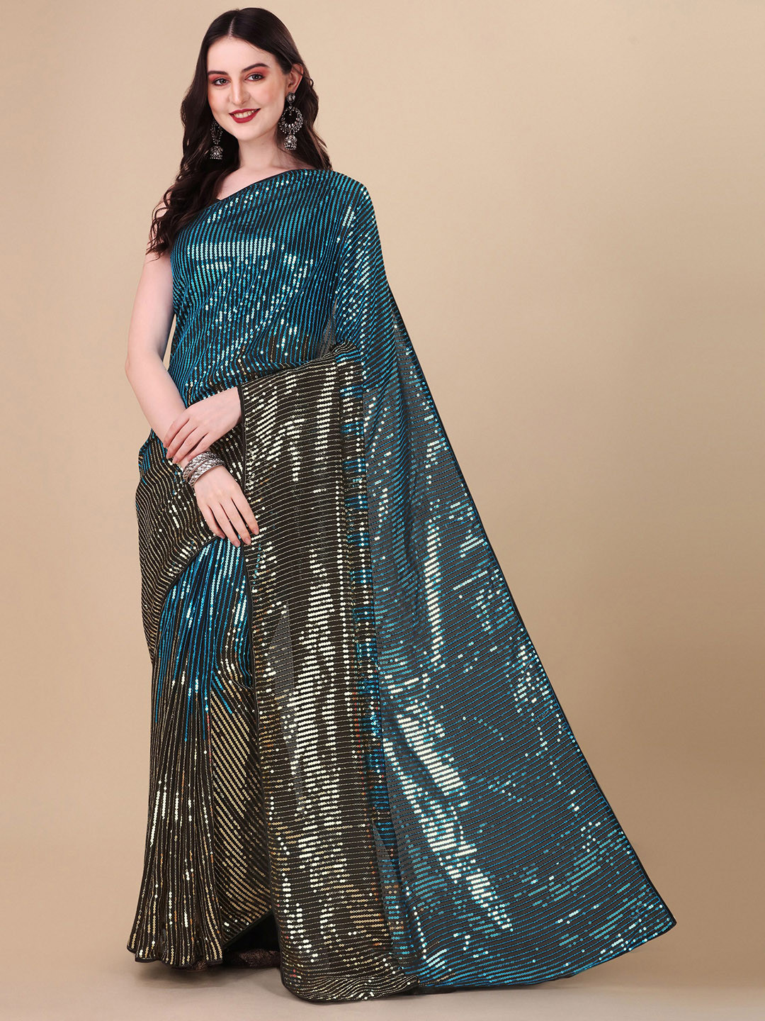 

Nimidiya Embellished Sequinned Pure Georgette Saree, Blue