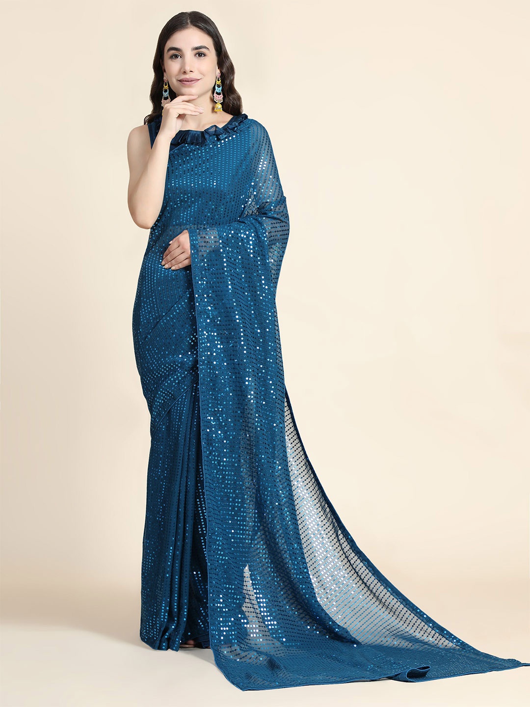 

Nimidiya Embellished Sequinned Saree, Teal