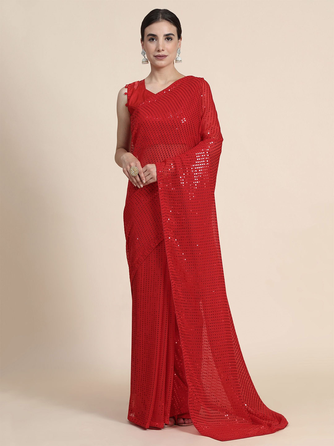 

Nimidiya Embellished Sequinned Pure Georgette Saree, Red