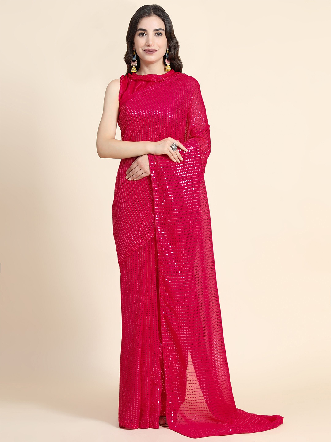 

Nimidiya Embellished Pure Georgette Saree, Pink