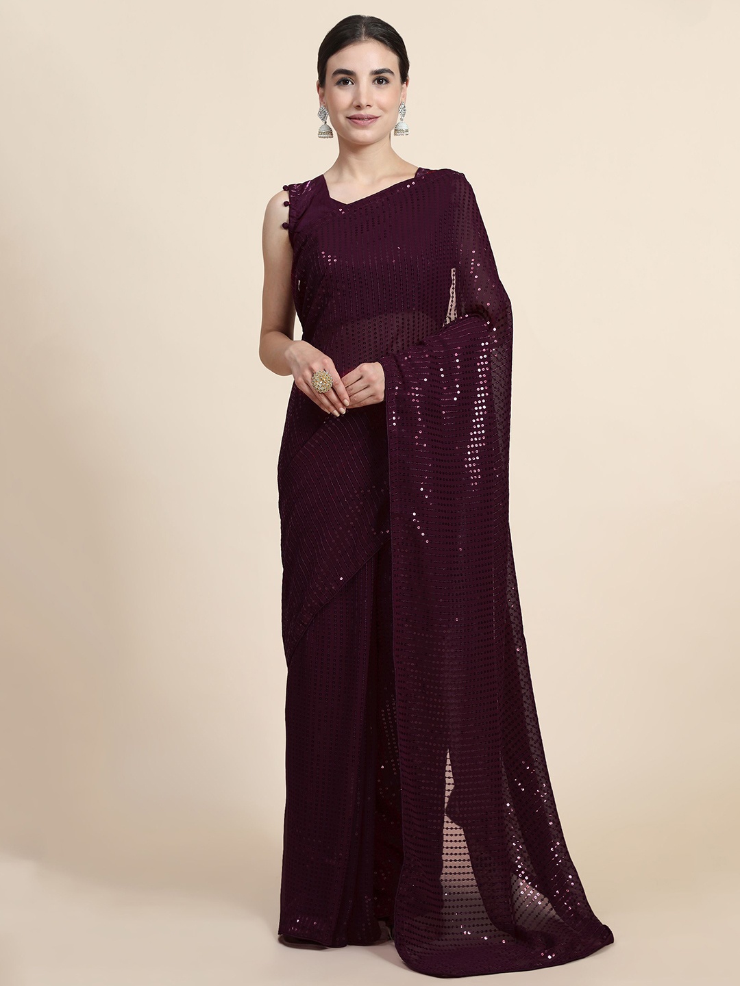 

Nimidiya Embellished Sequinned Pure Georgette Saree, Purple