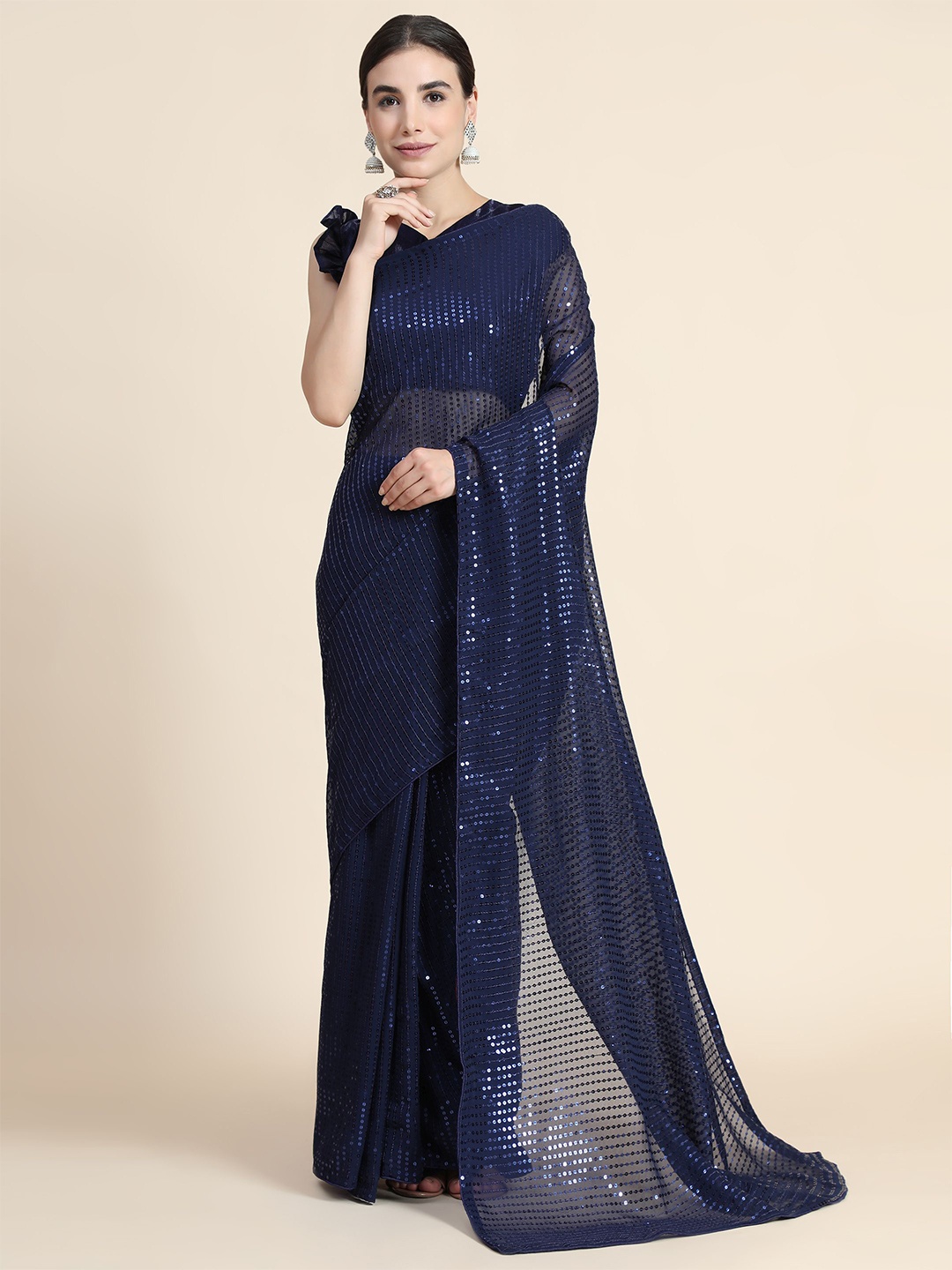 

Nimidiya Embellished Sequinned Pure Georgette Saree, Blue