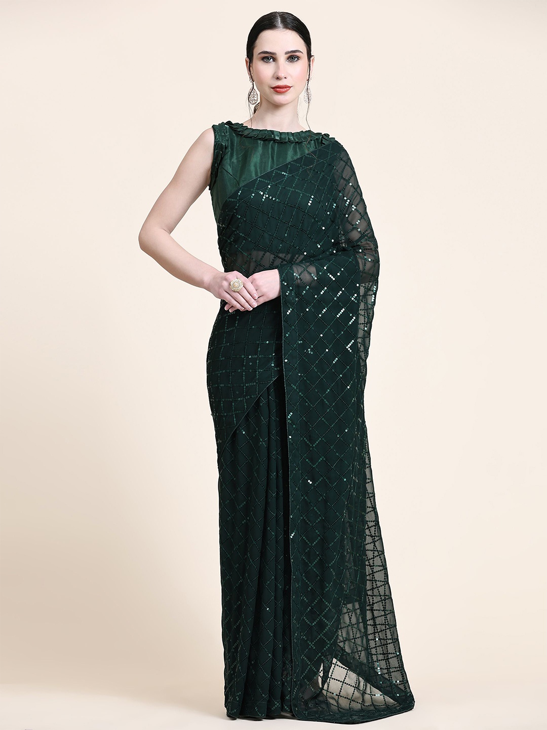 

Nimidiya Embellished Sequinned Saree, Green