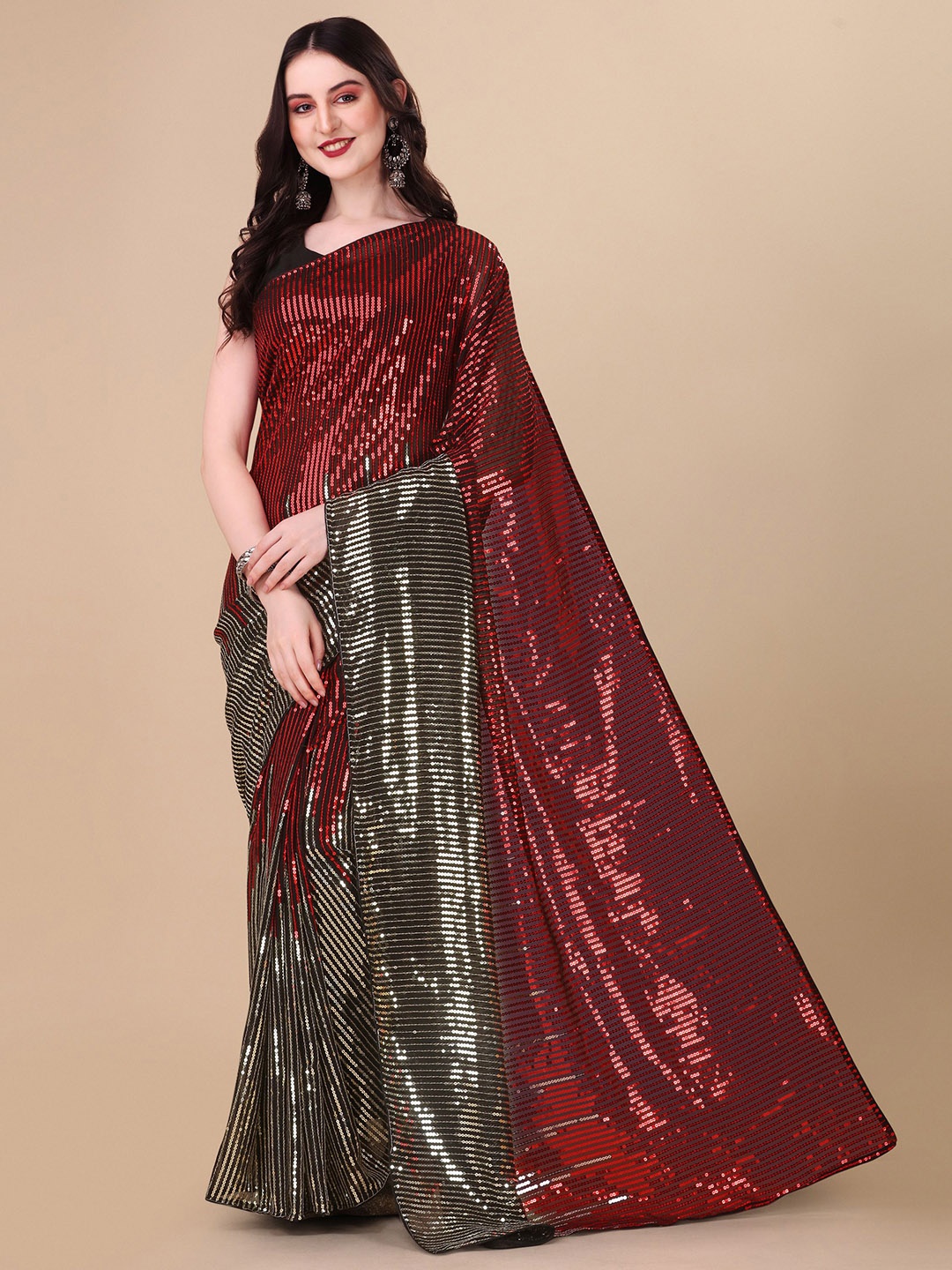 

Nimidiya Embellished Sequinned Pure Georgette Saree, Maroon