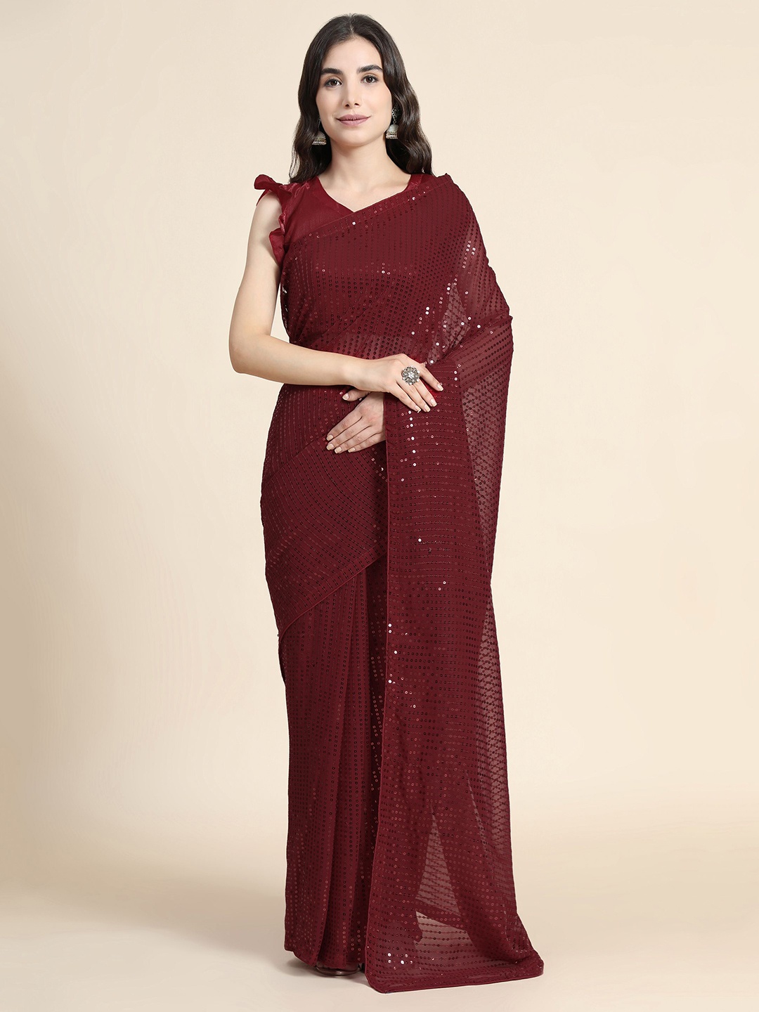 

Nimidiya Embellished Pure Georgette Saree, Maroon