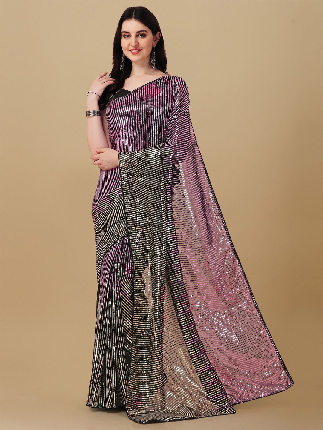 

Nimidiya Embellished Sequinned Pure Georgette Saree, Purple