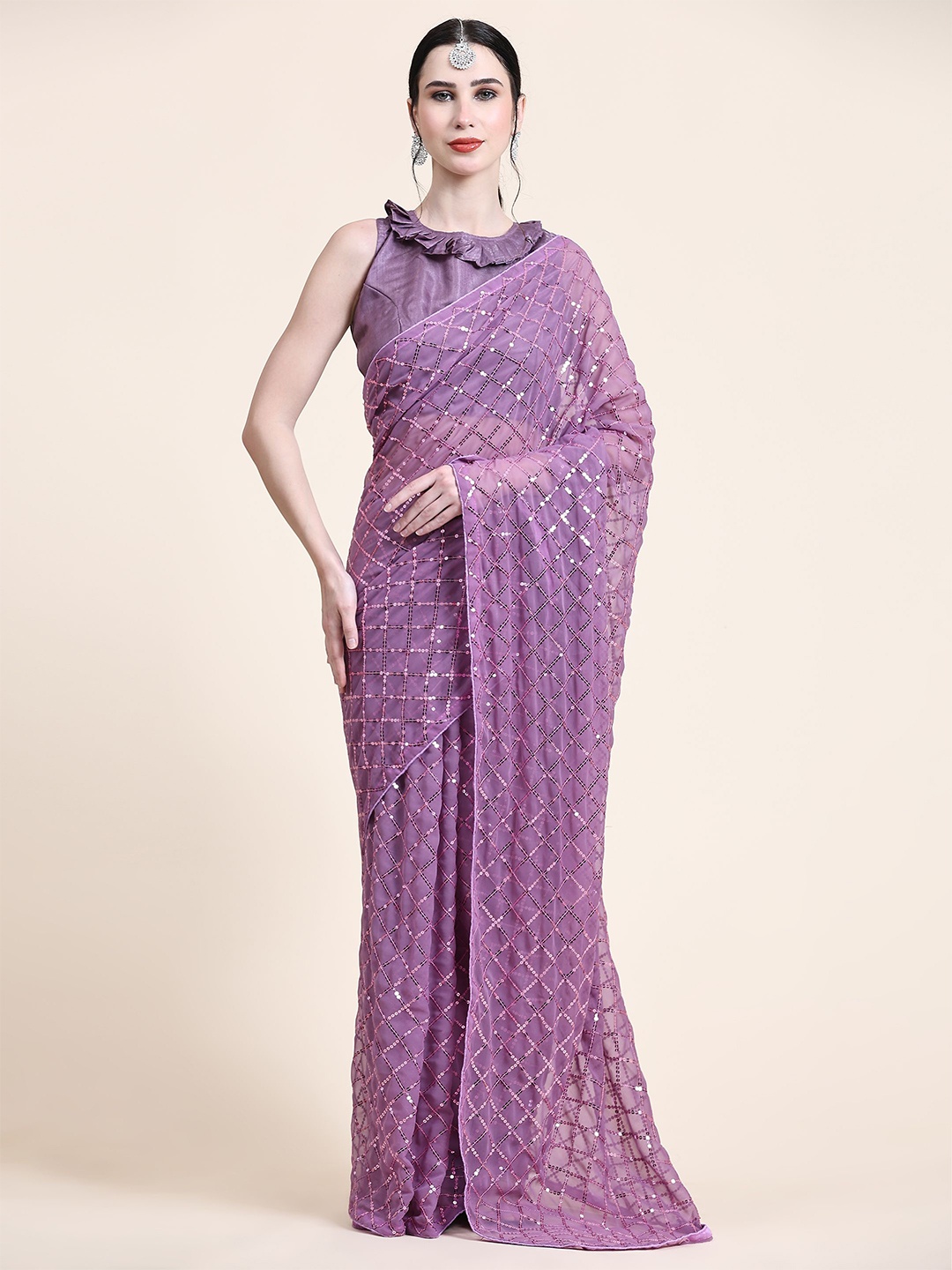 

Nimidiya Embellished Pure Georgette Saree, Pink