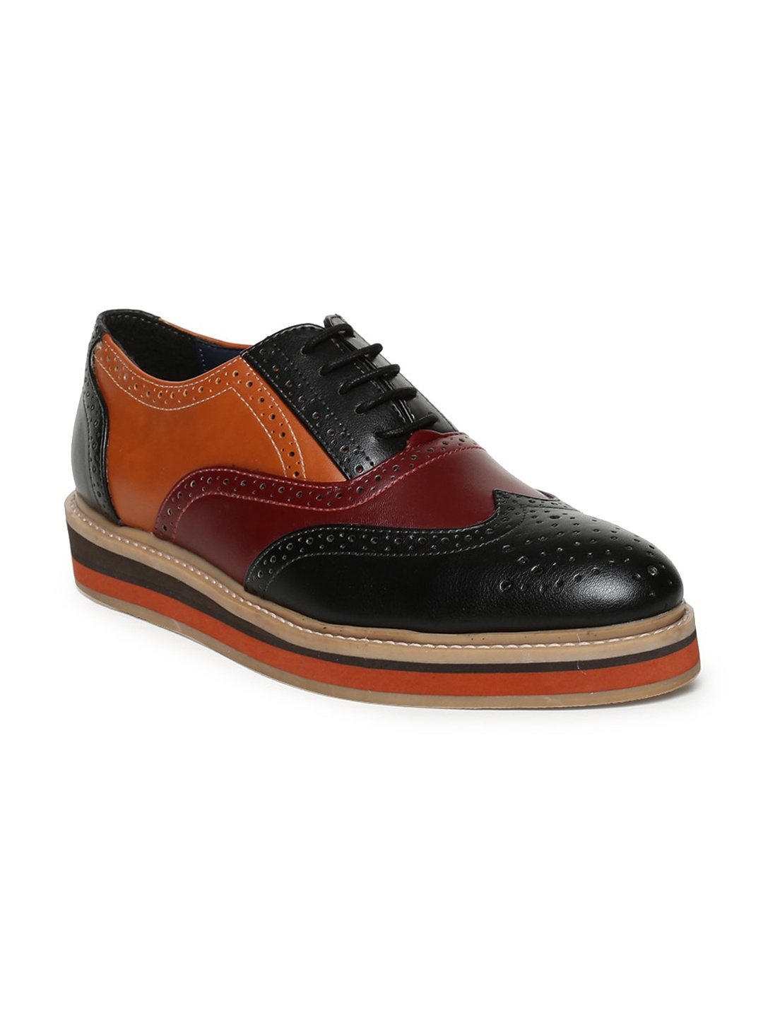 

MONKSTORY Men Colourblocked Comfort Insole Full Brogues, Black