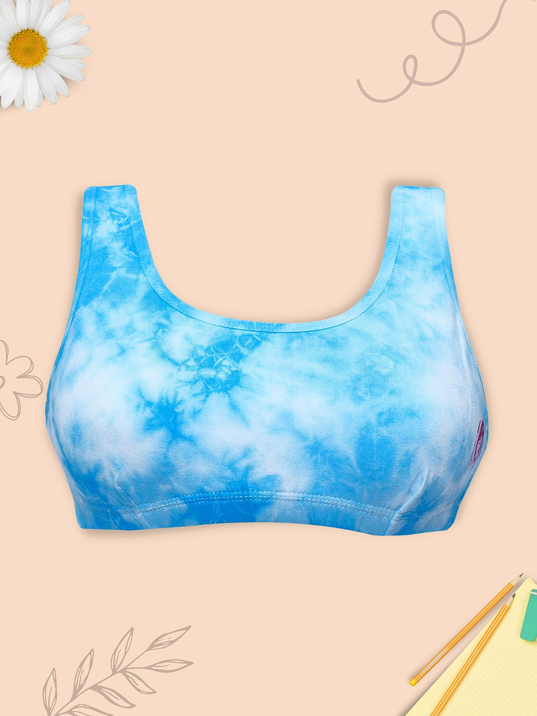 

DChica Printed Non Padded All Day Comfort Seamless Sports Workout Bra, Blue