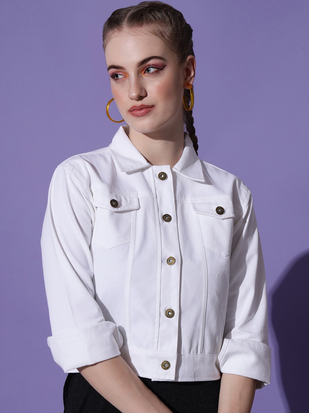 

Funday Fashion Organic Cotton Crop Denim Jacket, White