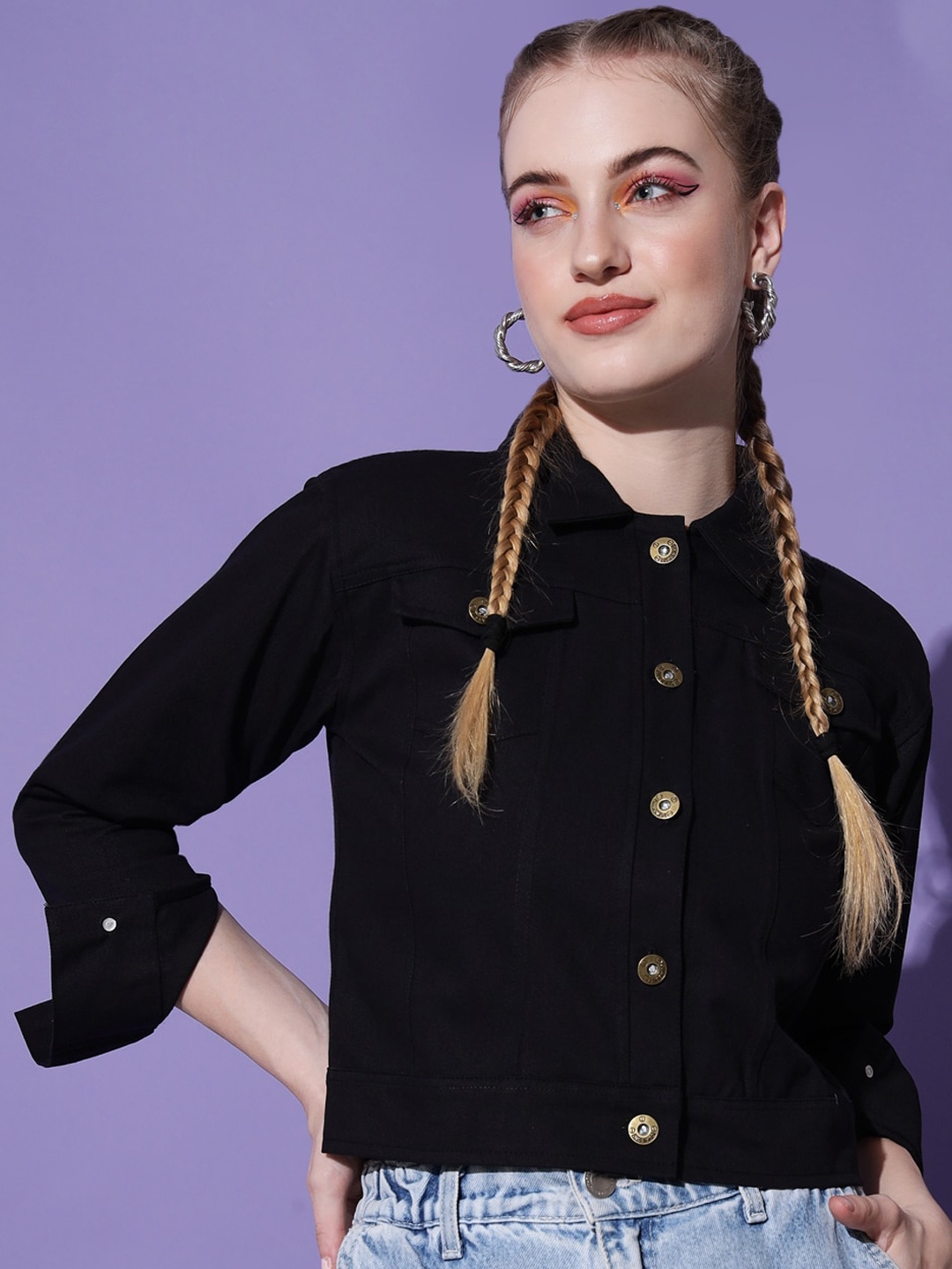 

Funday Fashion Organic Cotton Crop Denim Jacket, Black