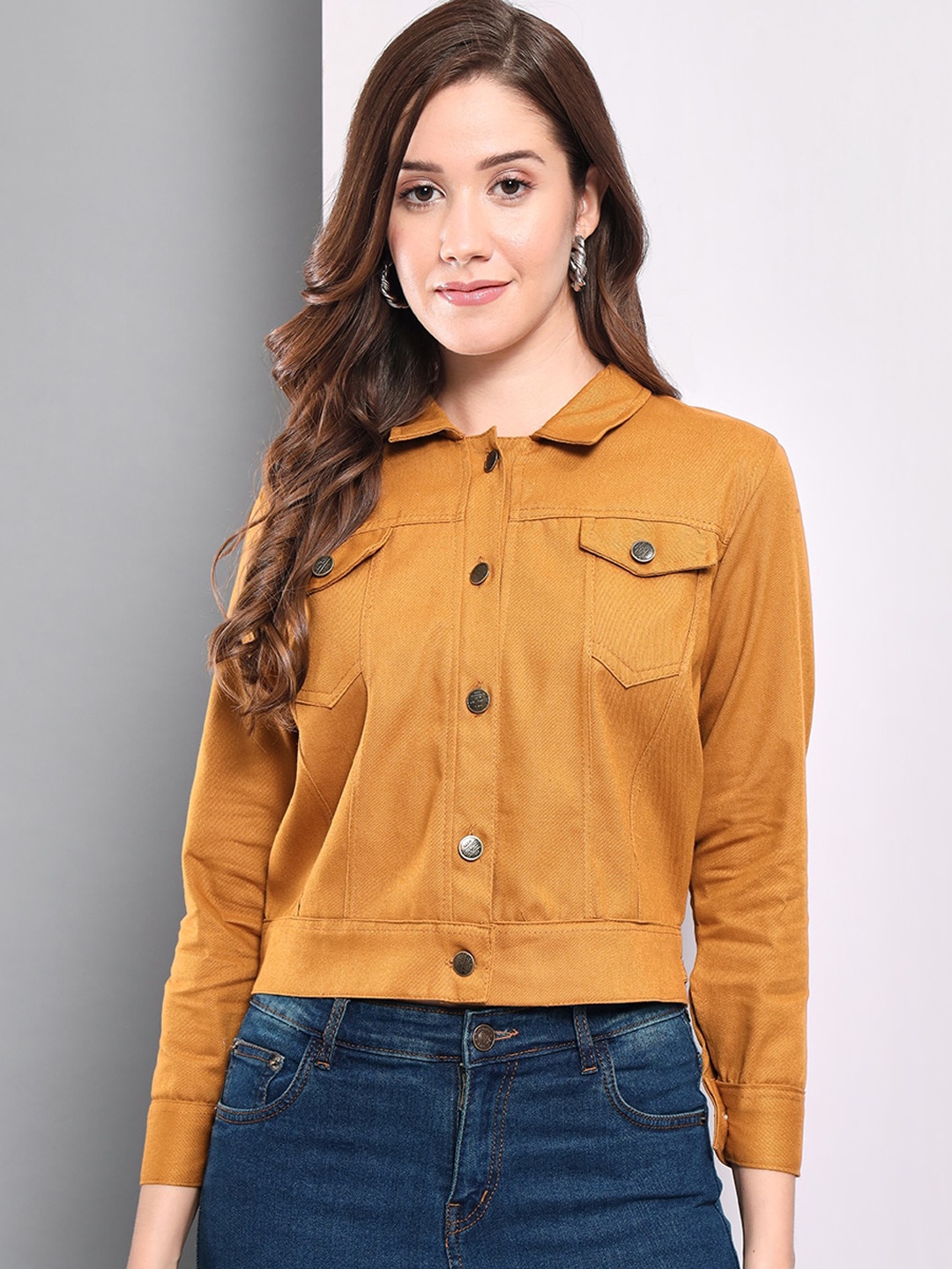 

Funday Fashion Organic Cotton Crop Denim Jacket, Mustard