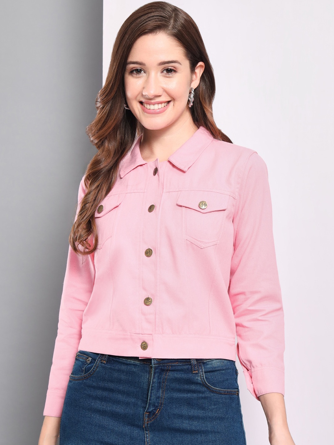 

Funday Fashion Organic Cotton Crop Denim Jacket, Pink