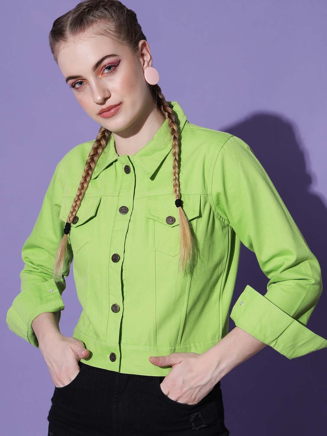 

Funday Fashion Organic Cotton Crop Denim Jacket, Green