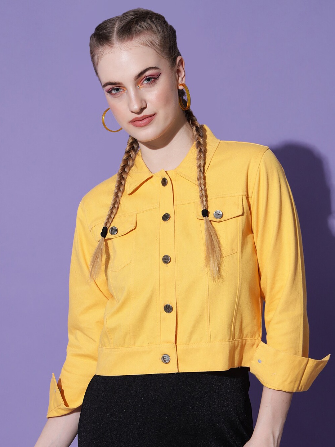 

Funday Fashion Organic Cotton Crop Denim Jacket, Yellow