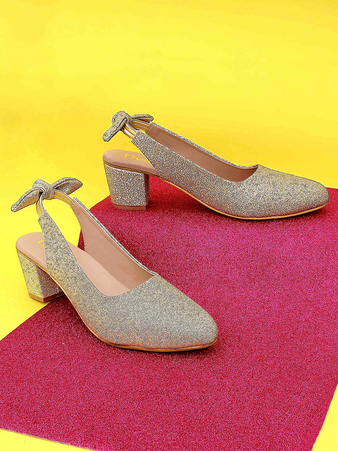 

DChica Girls Glitter Embellished Block Heels, Gold