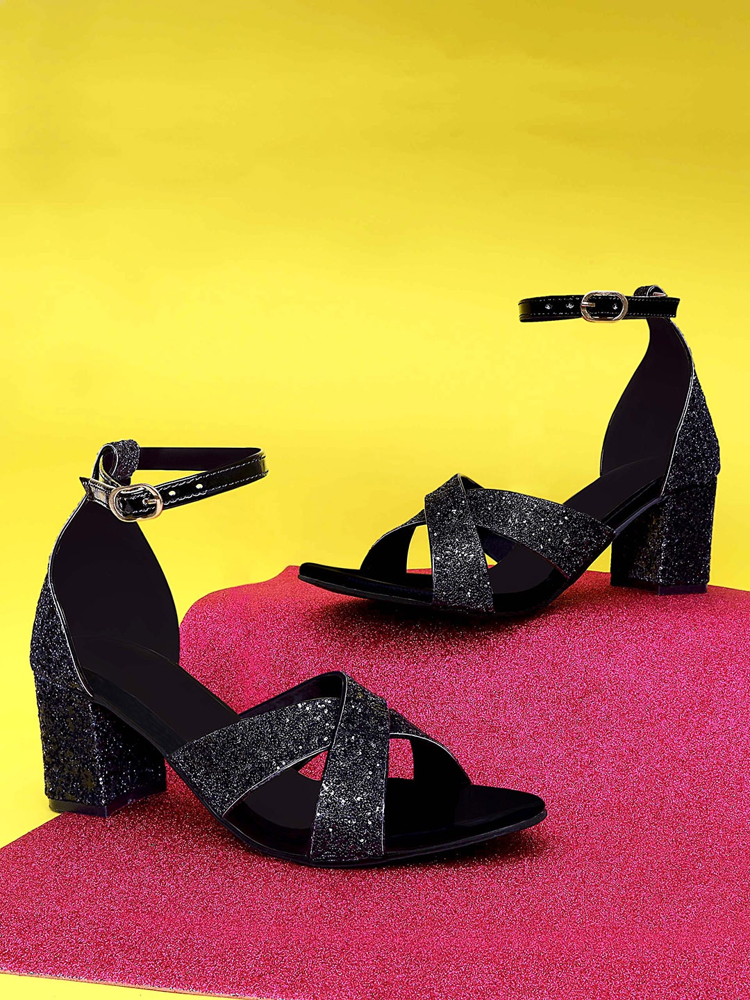 

DChica Girls Embellished Ankle Looped Block Heels, Black