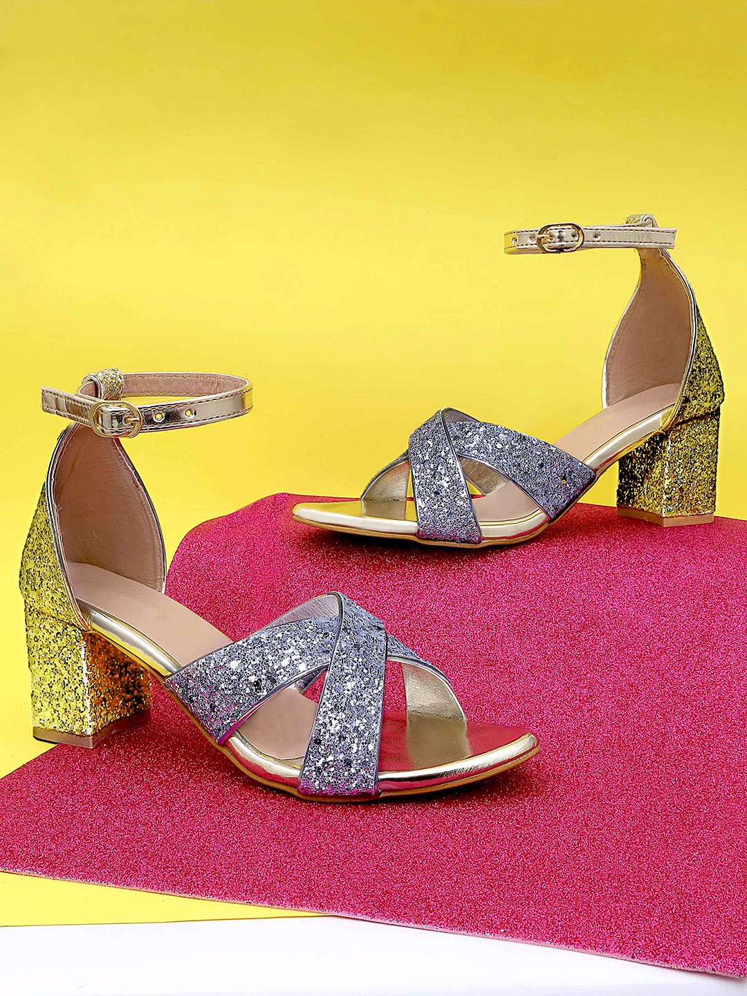 

DChica Girls Embellished Ankle Looped Block Heels, Gold