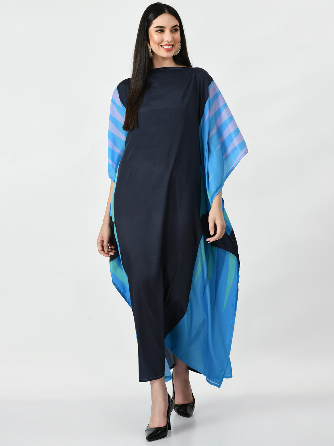 

Navvi Kimono Sleeve Satin Maxi Dress, Navy blue