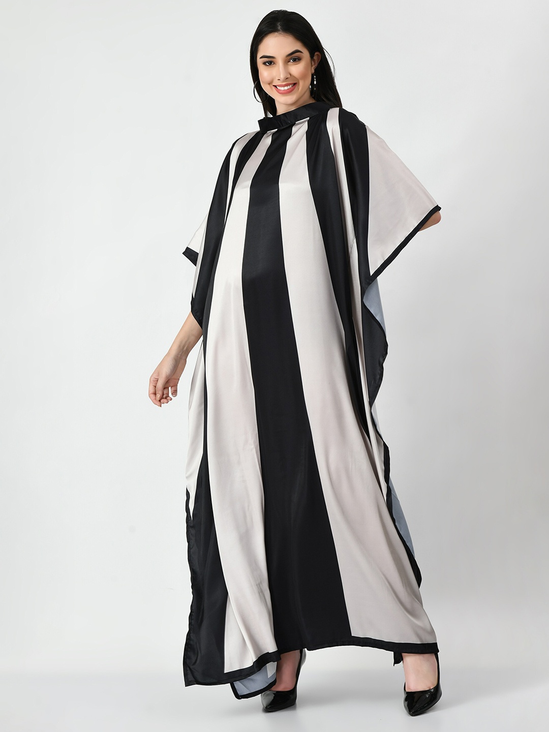 

Navvi Striped Satin Maxi Dress, Black