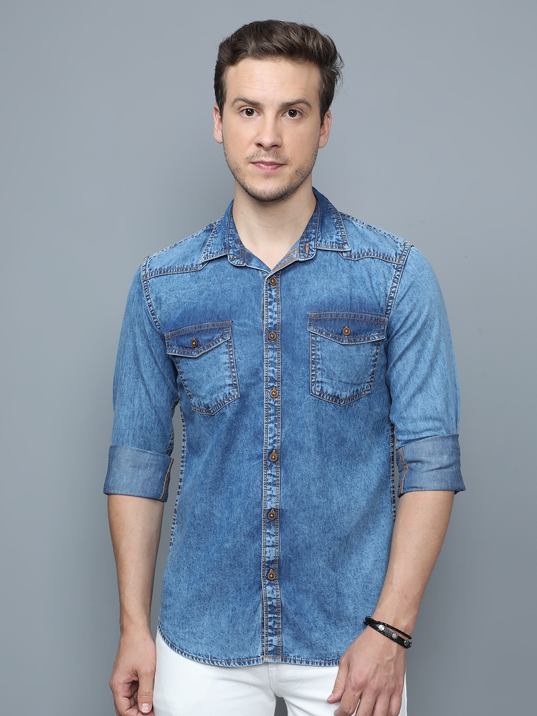 

CAZZBA Faded Denim Casual Shirt, Blue