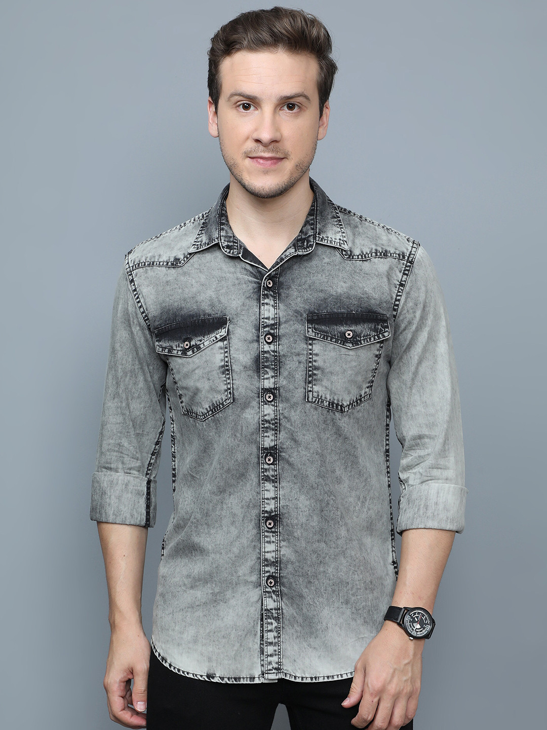 

CAZZBA Faded Denim Casual Shirt, Grey
