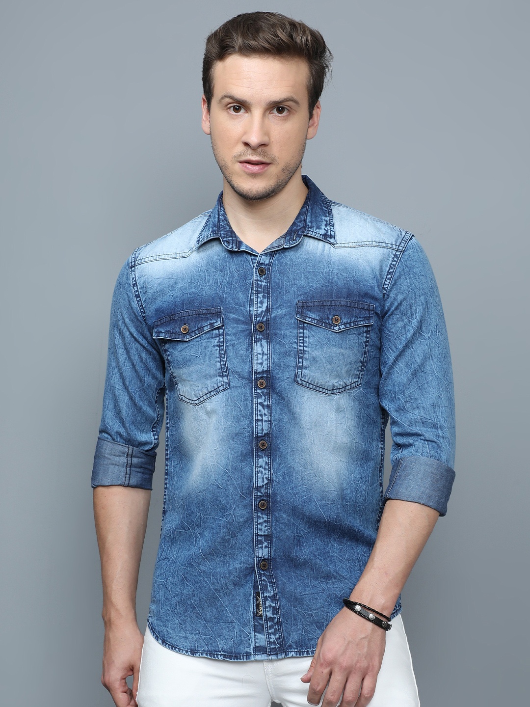 

CAZZBA Faded Denim Casual Shirt, Blue