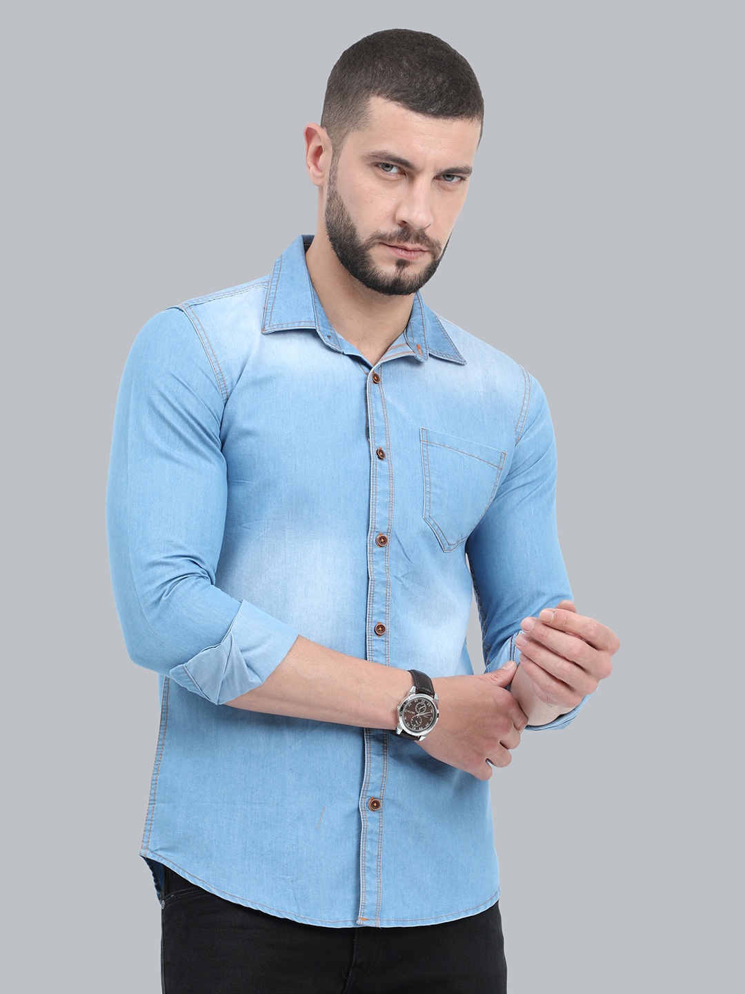 

CAZZBA Faded Denim Casual Shirt, Blue