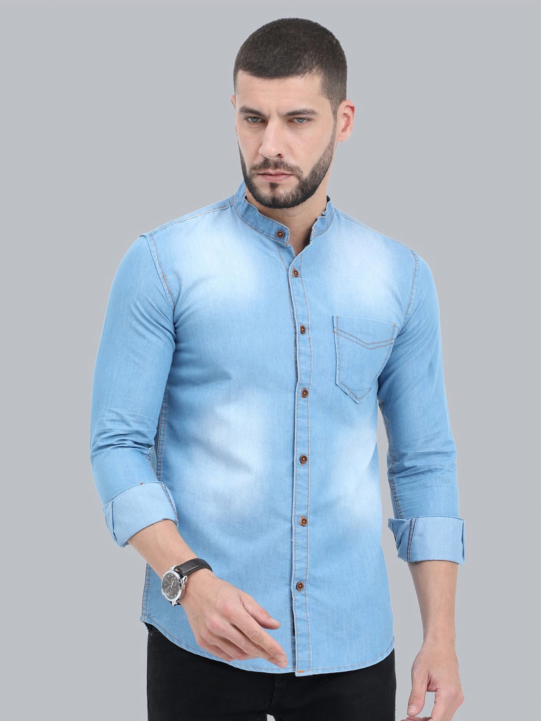 

CAZZBA Faded Denim Casual Shirt, Blue