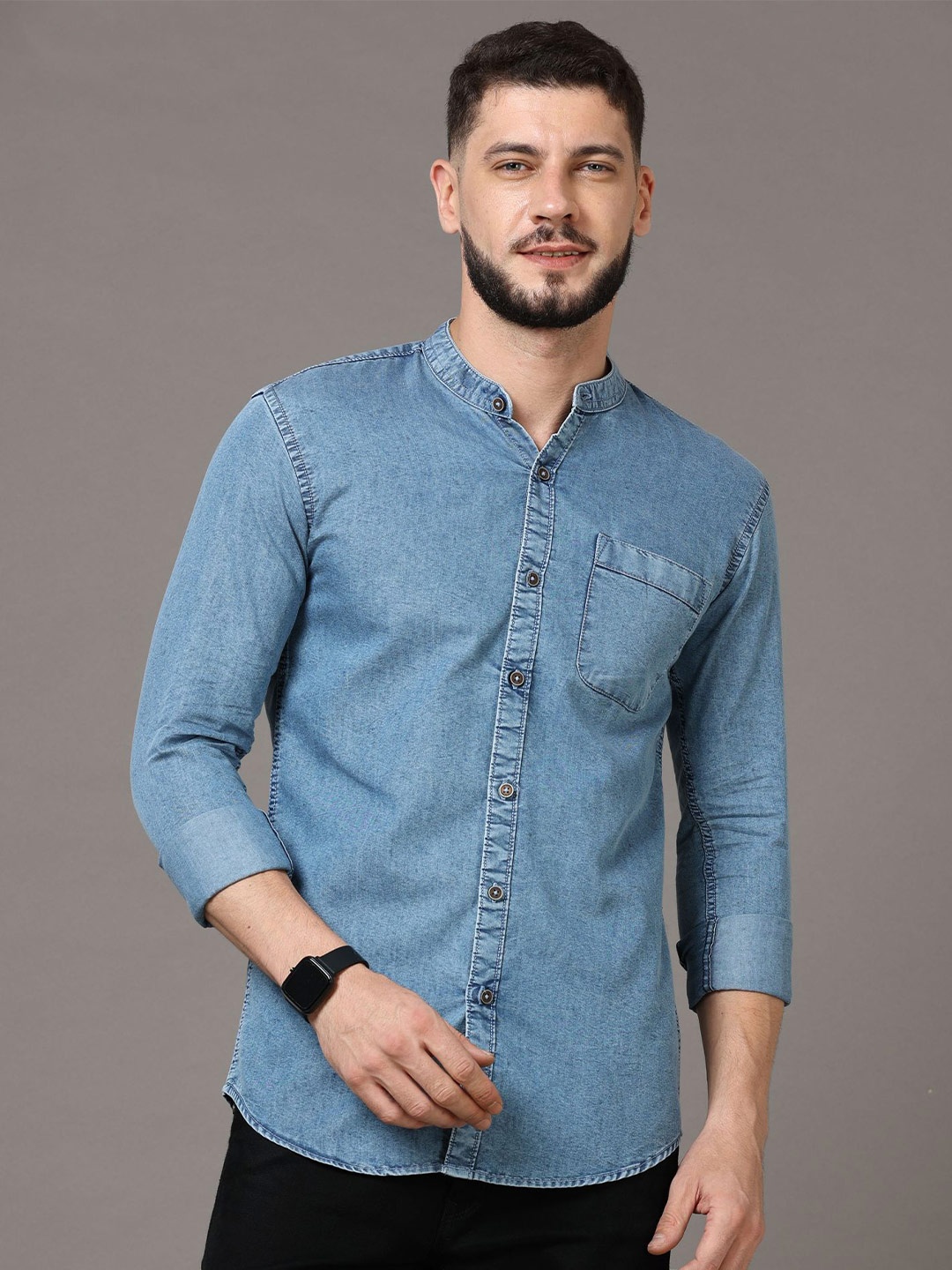 

CAZZBA Opaque Denim Casual Shirt, Blue