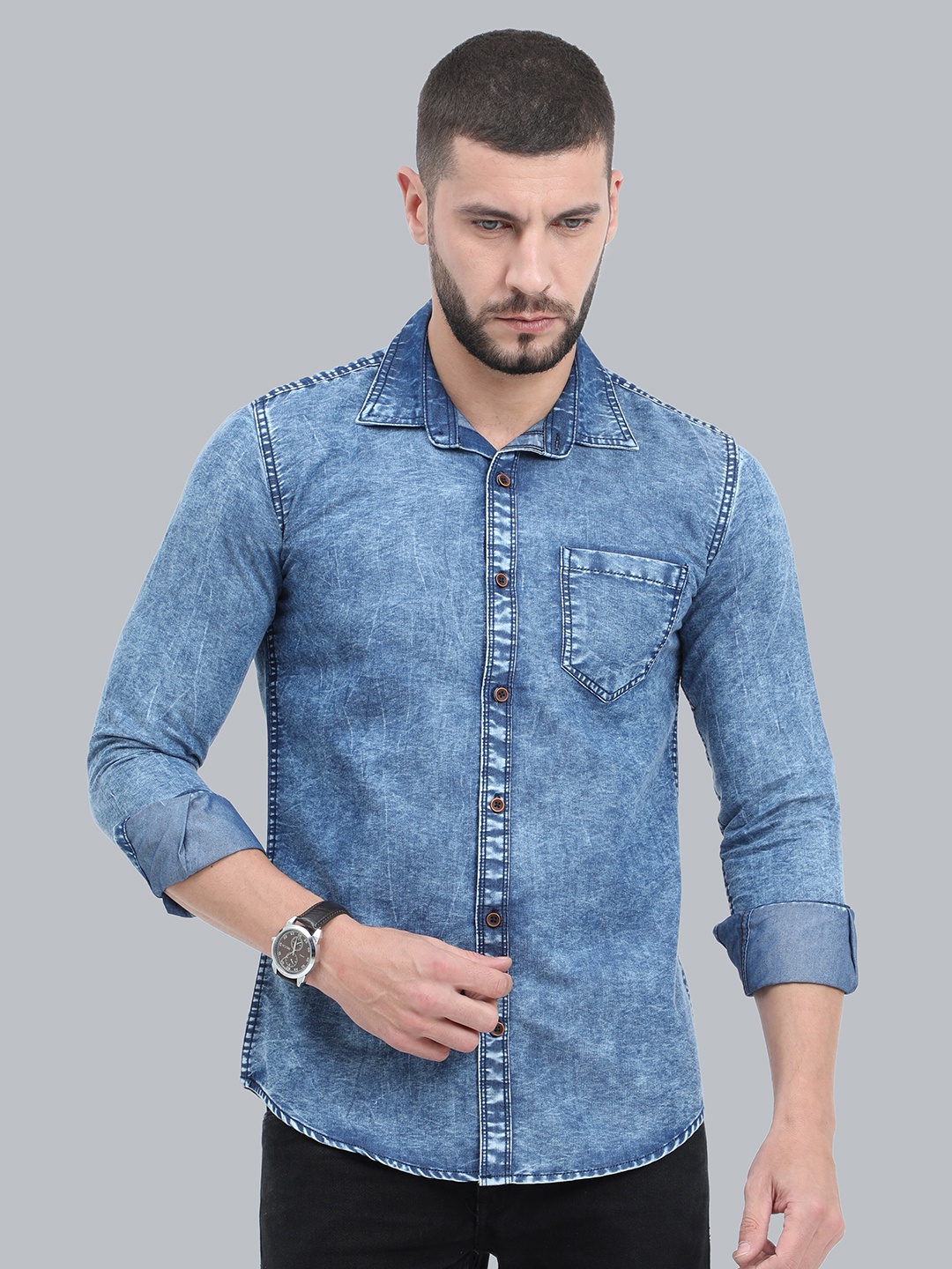 

CAZZBA Faded Denim Casual Shirt, Navy blue