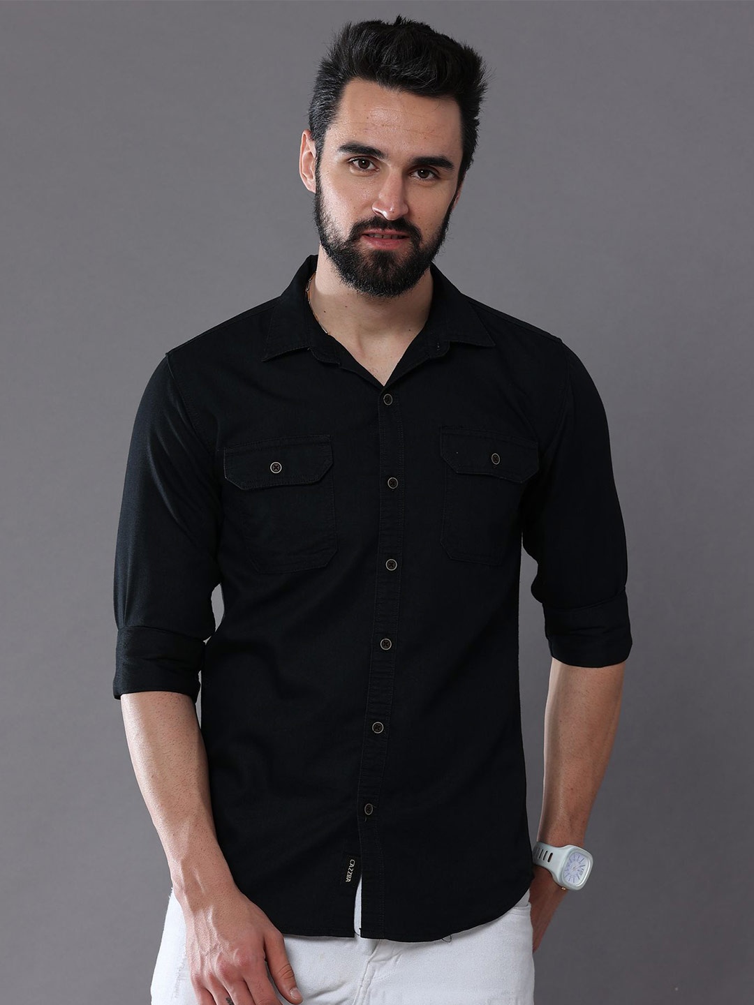 

CAZZBA Opaque Denim Casual Shirt, Black