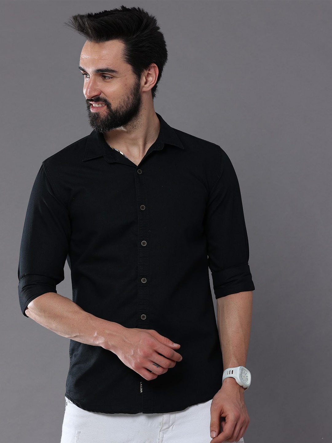 

CAZZBA Opaque Denim Casual Shirt, Black