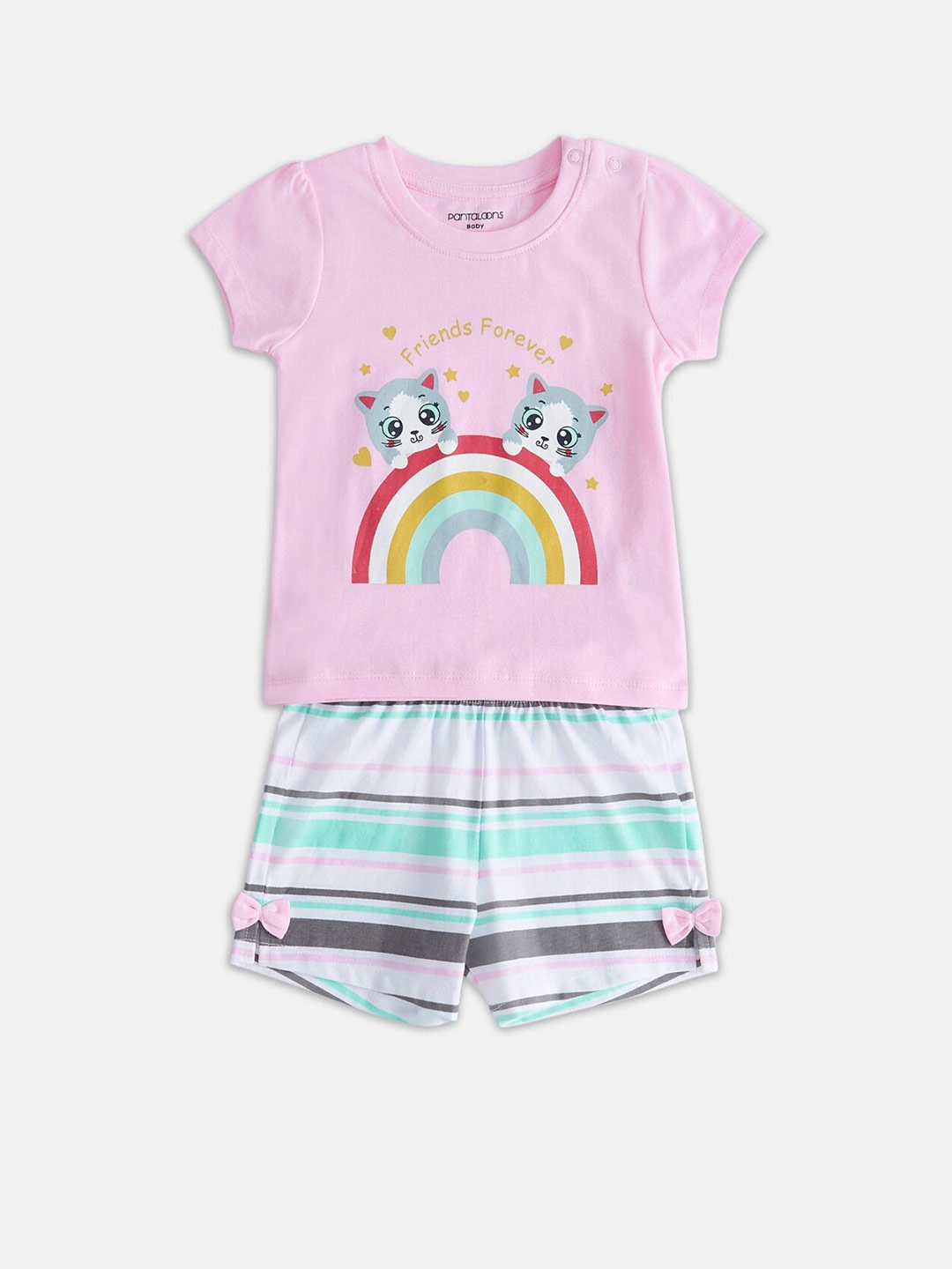 

Pantaloons Baby Infant Girls Printed Pure Cotton T-shirt With Shorts, Pink