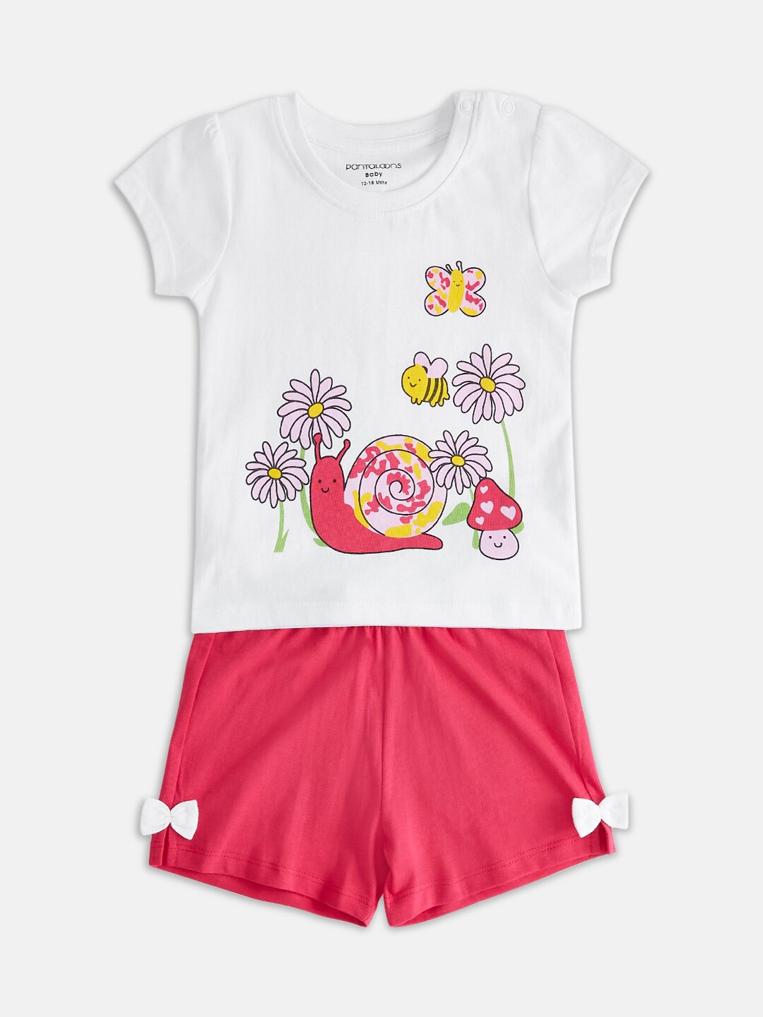 

Pantaloons Baby Infant Girls Printed Pure Cotton T-shirt With Shorts, White
