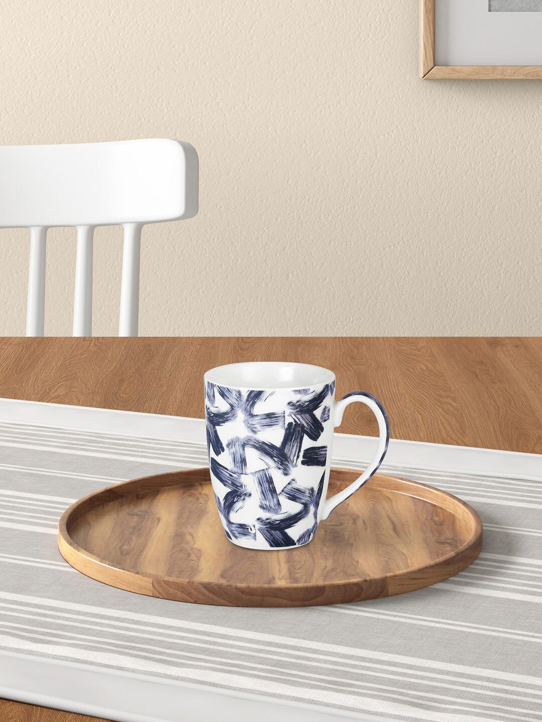 

Living scapes by Pantaloons White & Navy Blue Printed Bone China Glossy Coffee Mug
