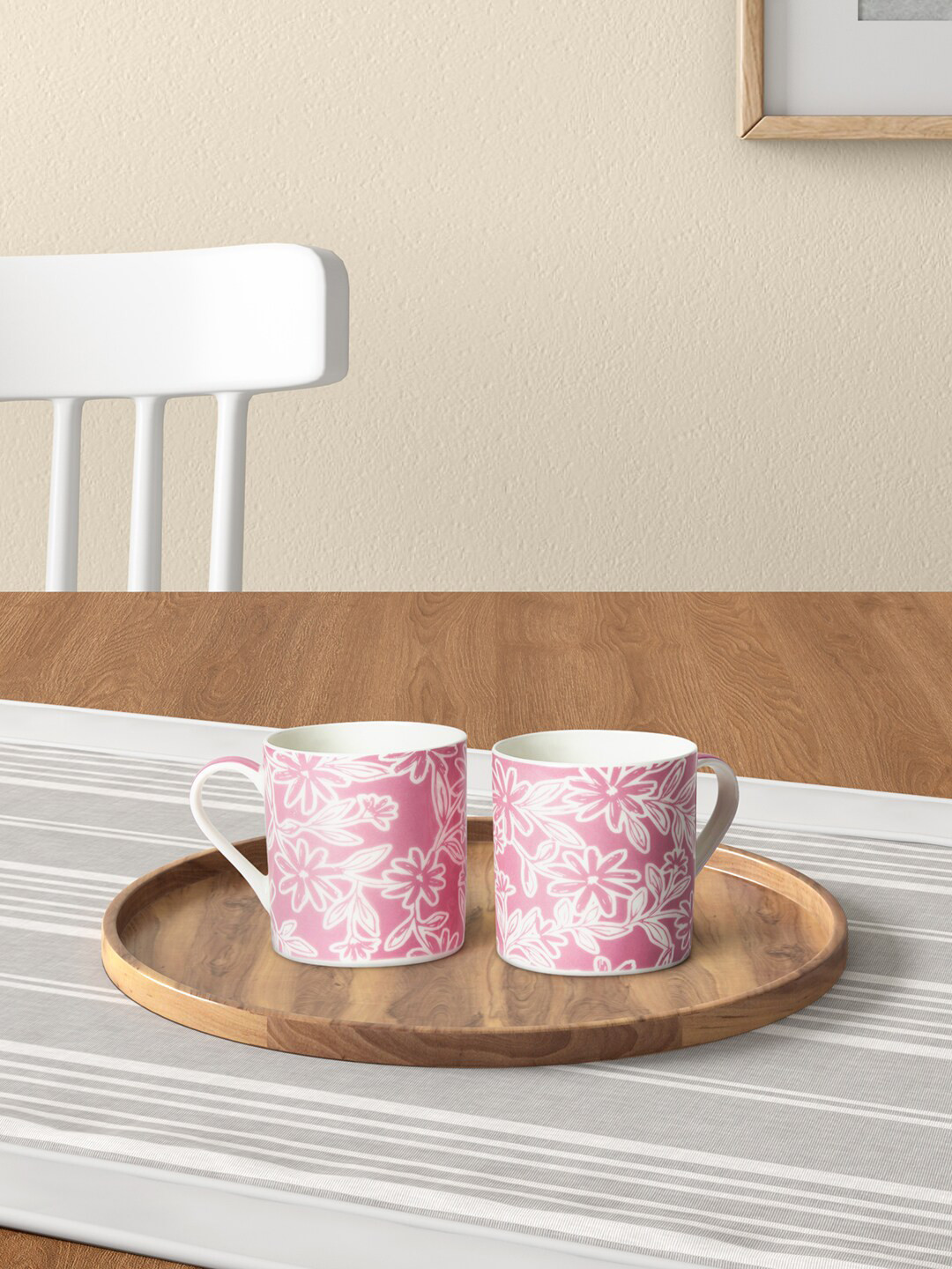 

Living scapes by Pantaloons Pink & White 2 Pieces Printed Bone China Glossy Mugs