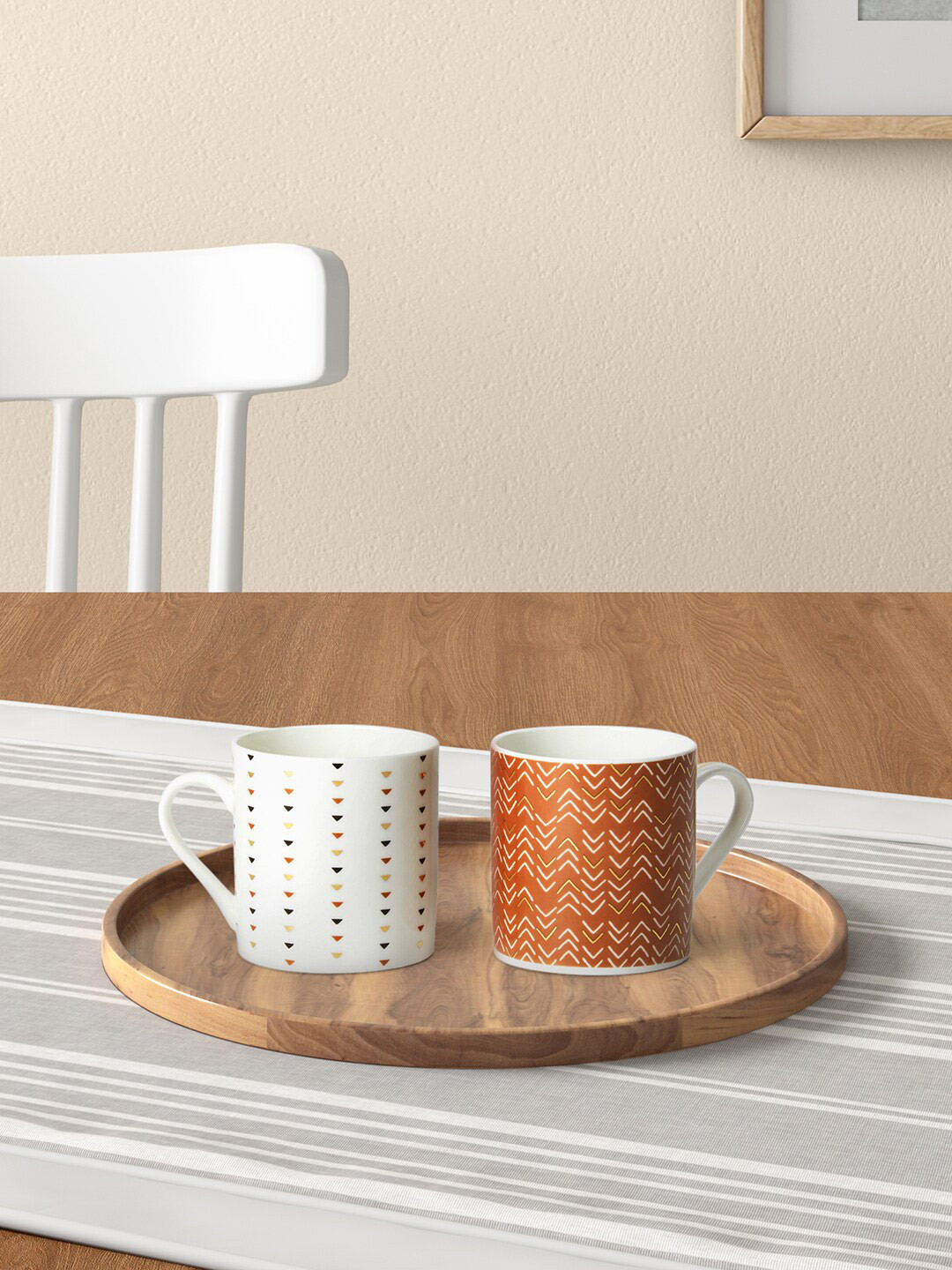 

Living scapes by Pantaloons White & Brown Printed Bone China Glossy Mugs Set of Cups and Mugs