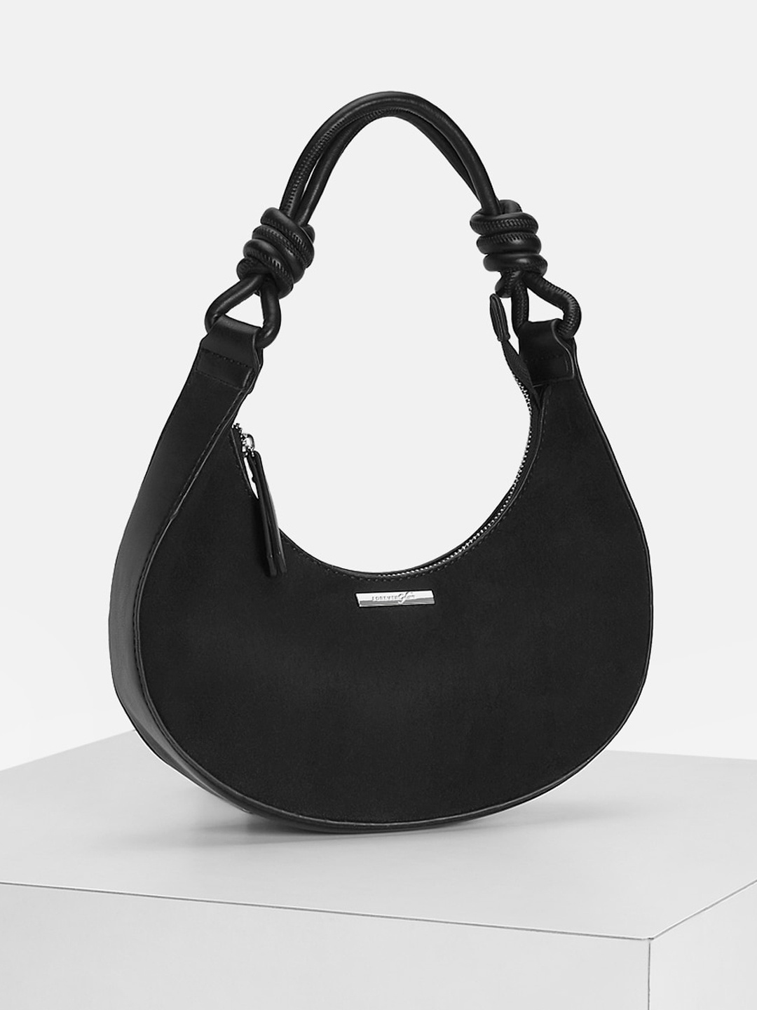 

Forever Glam by Pantaloons Leather Half Moon Hobo Bag, Black